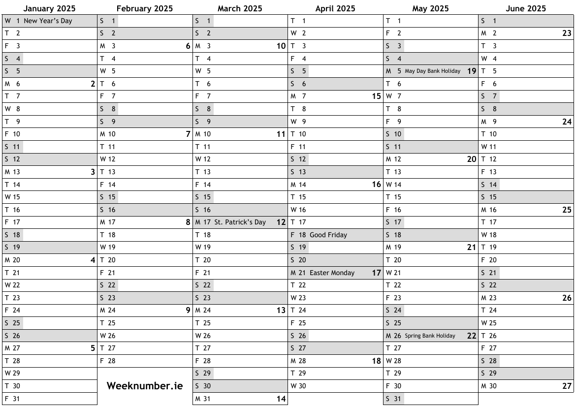 2025 calendar with week numbers and holidays for Northern Ireland